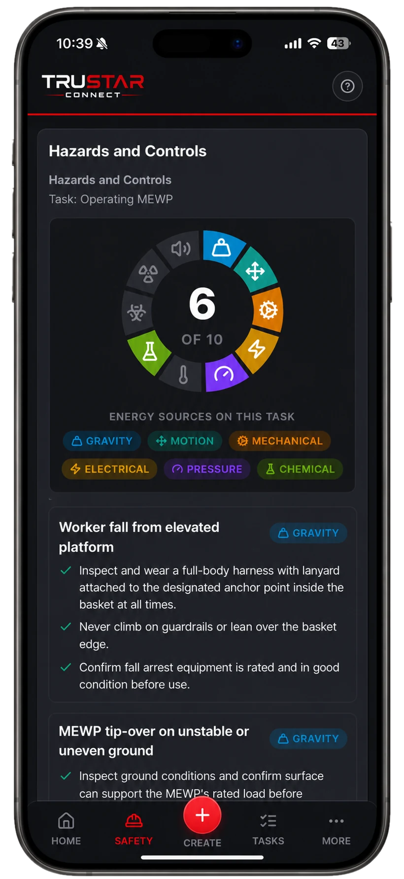 TruStar Connect hazard register with risk ratings and controls